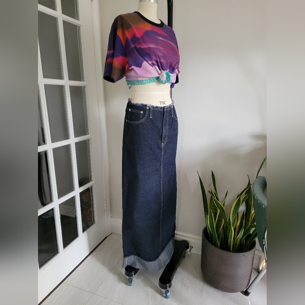 Y2K DENIM SKIRT low rise, ankle length with back slit, vintage 2000s